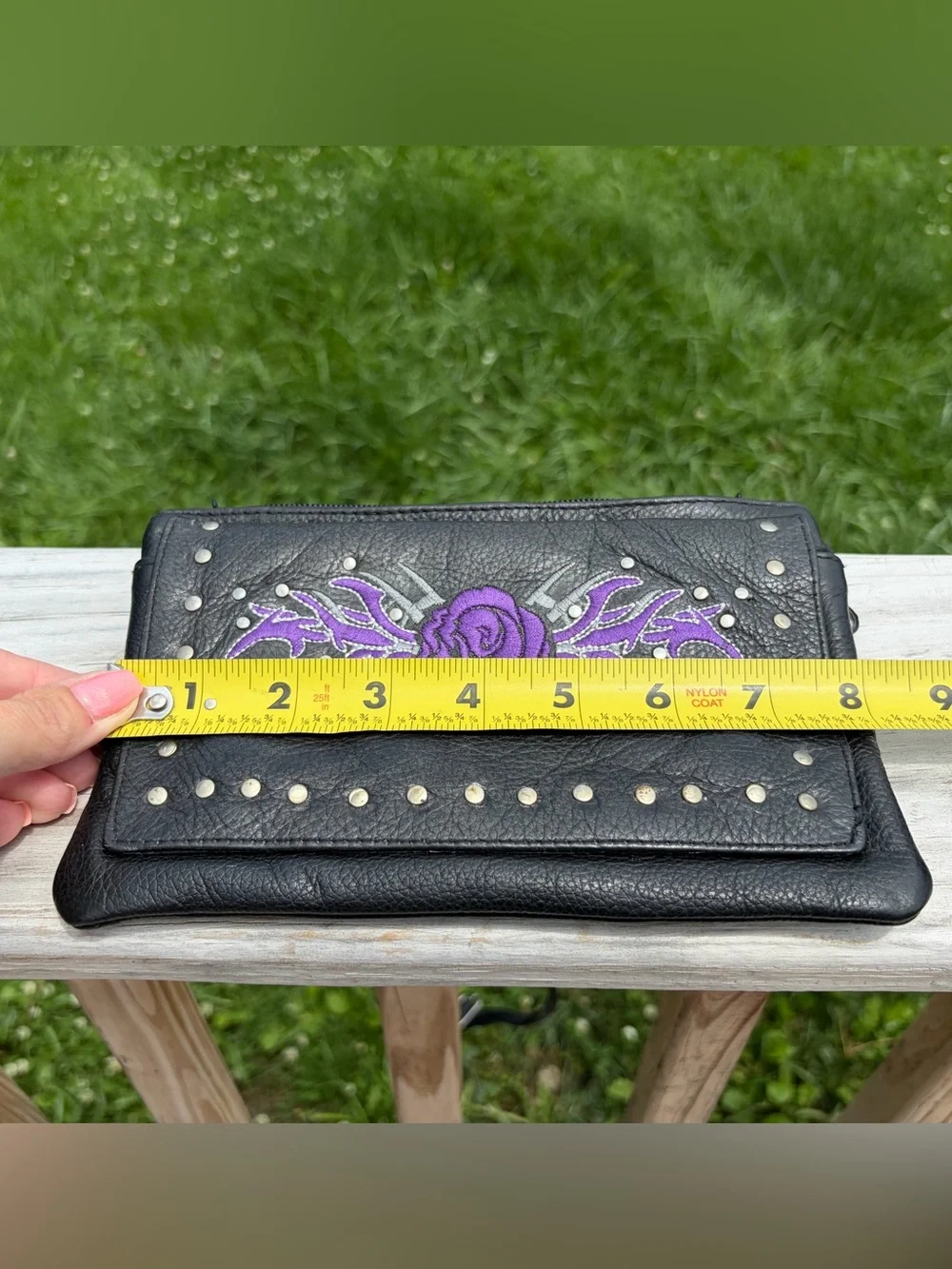 Purple Rose All Leather Belt Bag Biker Bag Ren Faire Fairy Whimsical Goth Grunge